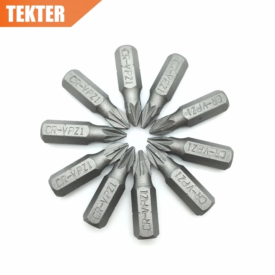 TEKTER 10 шт. хром-ванадиевая CR-V сталь#1 Pozi отвертка Биты 25 мм шестигранный хвостовик крутящий момент PZ1 отвертка Набор инструментов Chave