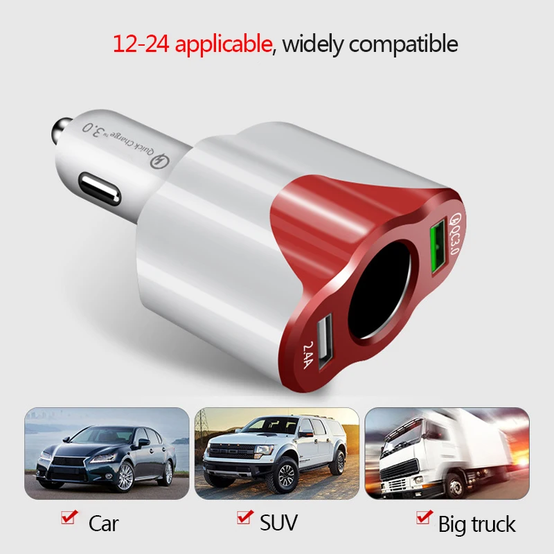 12 V-24 V автомобиль Зарядное устройство USB разветвитель прикуривателя QC 3,0 USB розетка адаптер автоматической упаковки для сигарет Зажигалка Зарядное устройство аксессуары