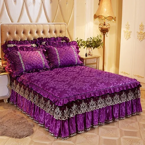 Purple Bedskirt 2 Флисовая теплая кровать, юбка, покрывало, Твин, полный, королева, король, размер, простыня, покрывало, набор, фиолетовые, розовые, красные наволочки, кувертура де ЛИТ - Цвет: Purple Bedskirt 2