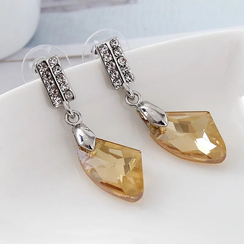 2017 фиолетовые серьги с австрийскими кристаллами серьги-капли золотым камнем и