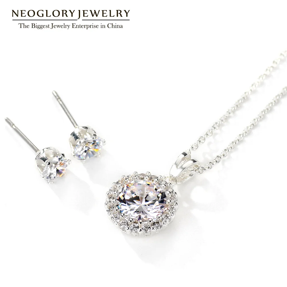 Neoglory Посеребренные Круглые модные брендовые ожерелья и серьги Свадебные