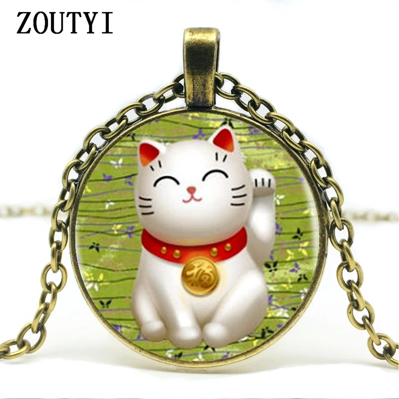 2018/колье с логотипом Lucky Cat зеленое ожерелье подвеской Maneki Neko очаровательное