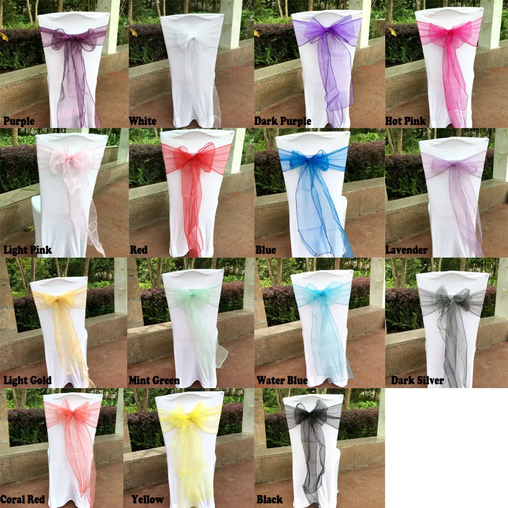 25 шт./лот чехол с бантиком и поясом из органзы для стула тюль свадьбы праздника
