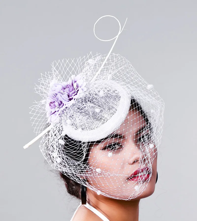 Федора Женская сетчатая с цветами модная шляпа-фетра свадебный головной убор