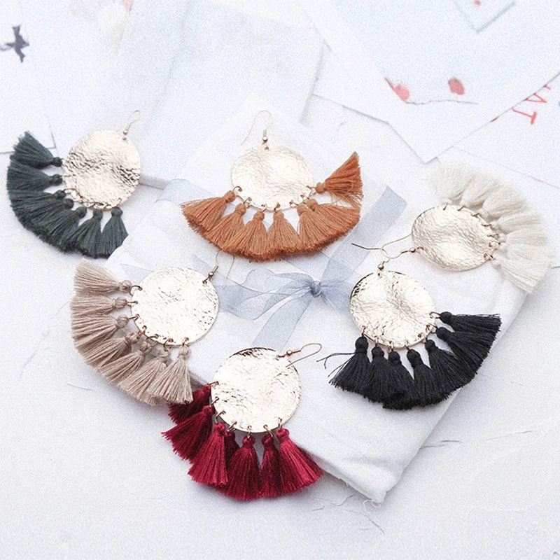 Fashion color tassel long dangle earrings for women bohemia female girl dating gift vintage holiday party | Украшения и