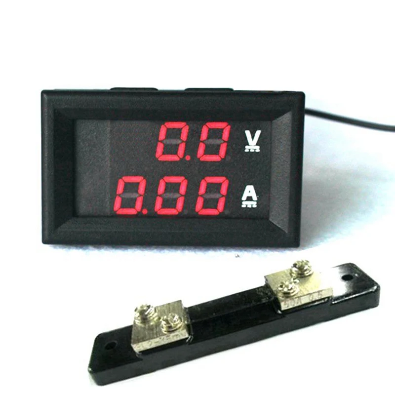 2 в 1 DC Вольтметр двойной дисплей измеритель 0 28 "DC 100V/50A 100A Красный Синий цифровой