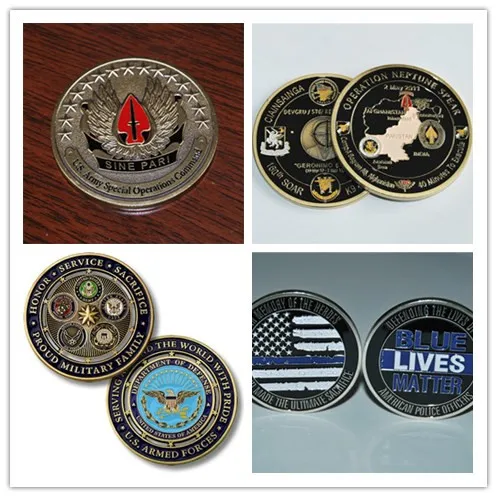 

The newest challeng coin mix 4pcs(BLUE LIVE MATTER, Operation NEPTUNE SPEAR ,Proud Military Family ,NEW U.S.Army Special Operat)