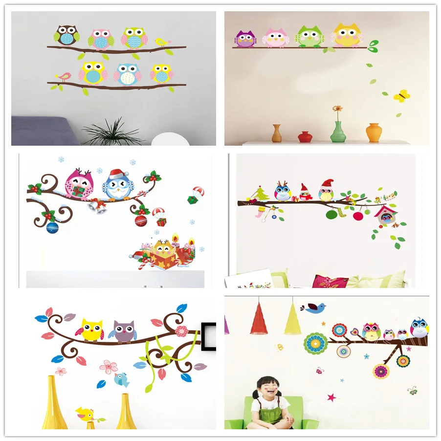 И съемные виниловые наклейки на стену с изображением совы и леса|wall decals|tree wall sticker