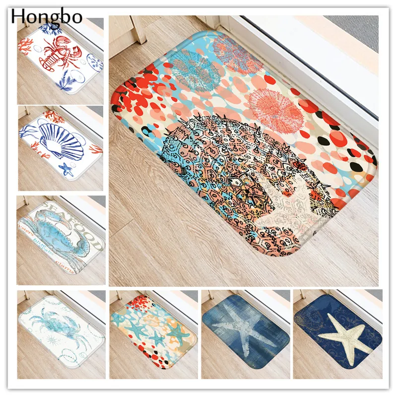 

Hongbo Creative Rugs Washable Marine Life Carpet Mats Bedroom Starfish Conch Seahorse Pattern Non-Slip Floor Mats Area Rug