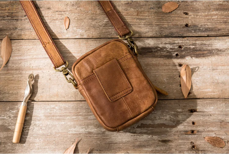 Портативная мужская сумка через плечо из натуральной кожи Crazy Horse маленький
