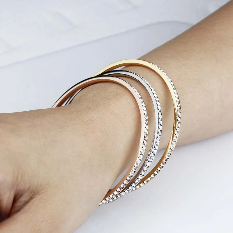 Браслет стразы из нержавеющей стали Женский роскошный круглый ювелирный