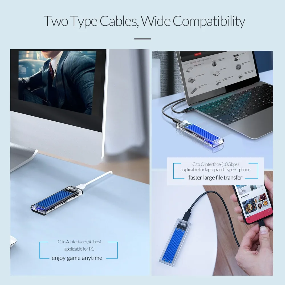 ORICO Mini NVME M.2 на type-c SSD чехол M.2 ключ прозрачный внешний m.2 usb Gen2 10 Гбит/с Поддержка UASP для Samsug SSD