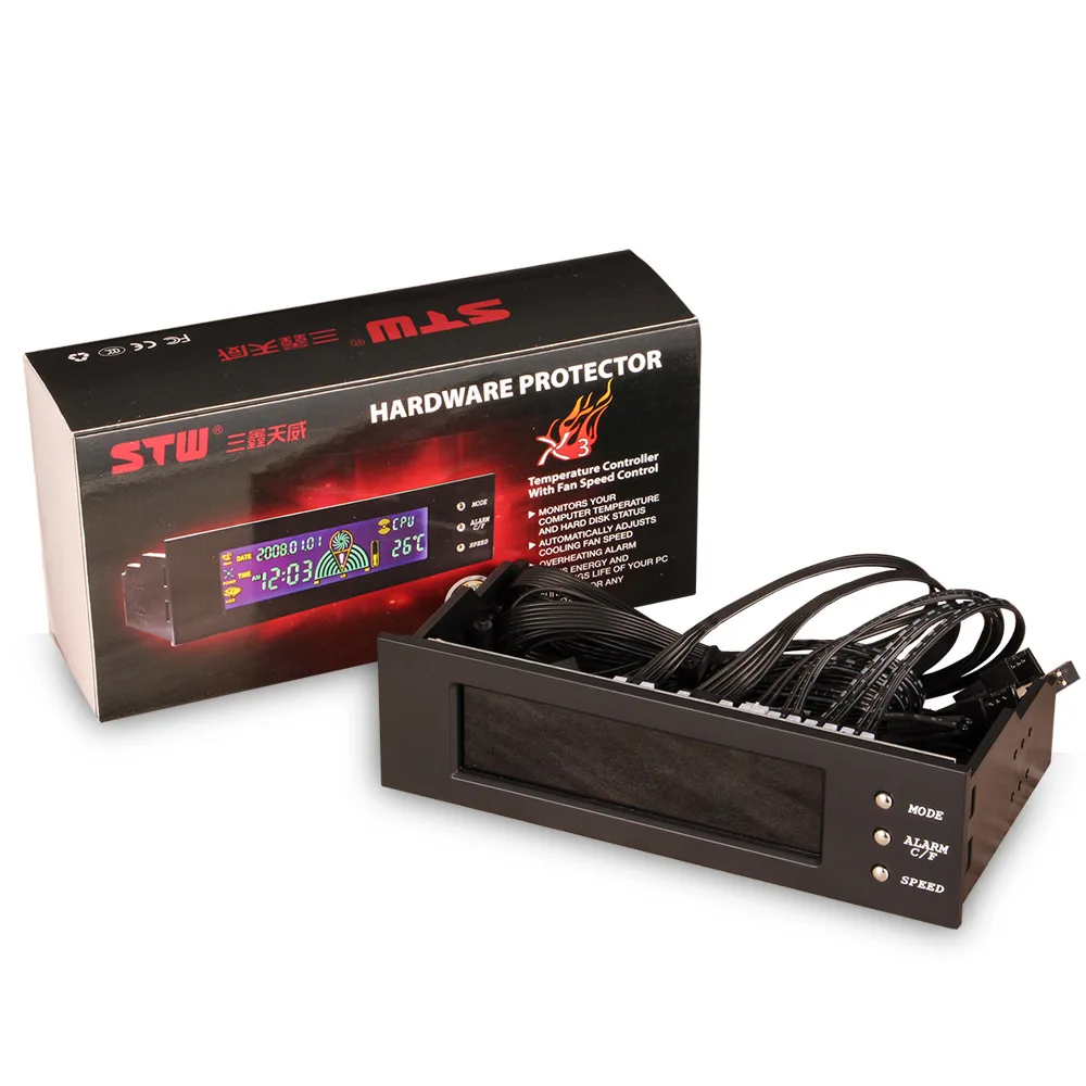 STW 5.25&quot 3 way PC HDD CPU Fans Speed Controller optical drive Computer case Fan Temperature Temp Sensor LCD Panel|case fan controller|computer