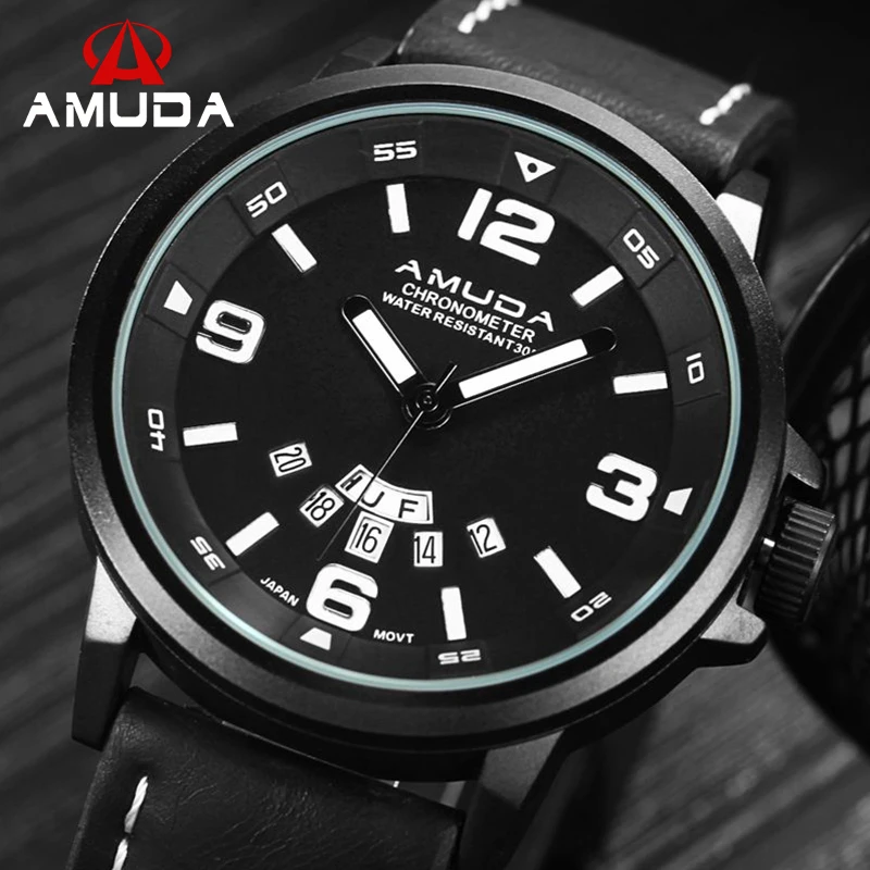 2017 amuda бренд Часы Для мужчин большой Уход за кожей лица Повседневное кварцевые