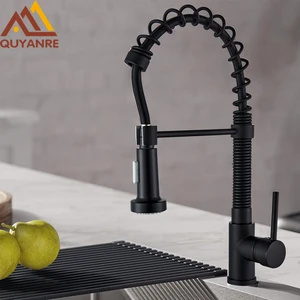 Матовый черный кухонный смеситель Quyanre, одноуровневый кран с выдвижным краном, Поворот на 360 градусов, 2-сторонний, с распылителем