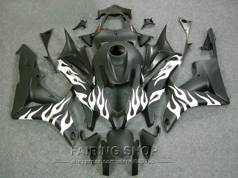 Инжекционный обтекатель для HONDA CBR 600RR 2007 2008 (черный/белый Обтекатели с пламенем)