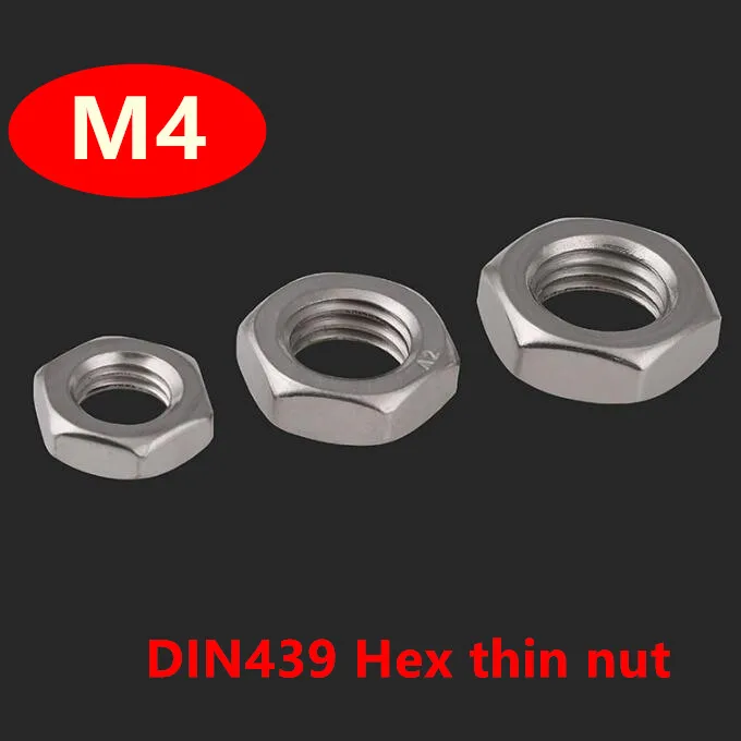 

500pcs Metric thread DIN439 GB6172 M4 Stainless steel 304 Hexagonal Nuts Hex Thin Nut