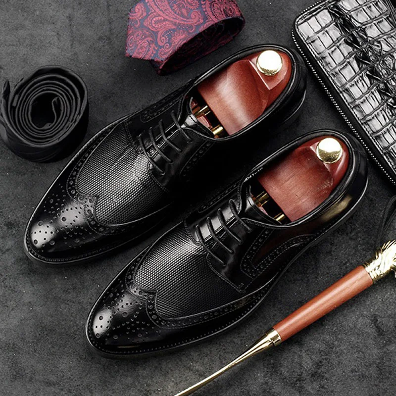Туфли-Броги мужские из натуральной кожи с круглым носком GD48 | Обувь