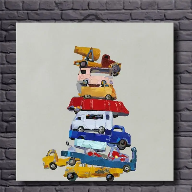 

Hand Painted Canvas Oil Paintings Still Life Toy Cars Picture Abstract Wall Art for Home Decoration Modern Oil painting Unframed