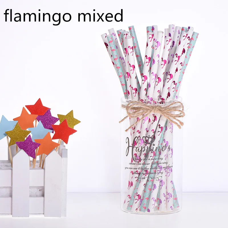 flamingo mixed 25 шт. креативные топперы для торта Фламинго бумажная соломинка для питья для детского душа мальчишник вечерние украшения для вечеринки сделанные своими руками - Цвет: flamingo mixed