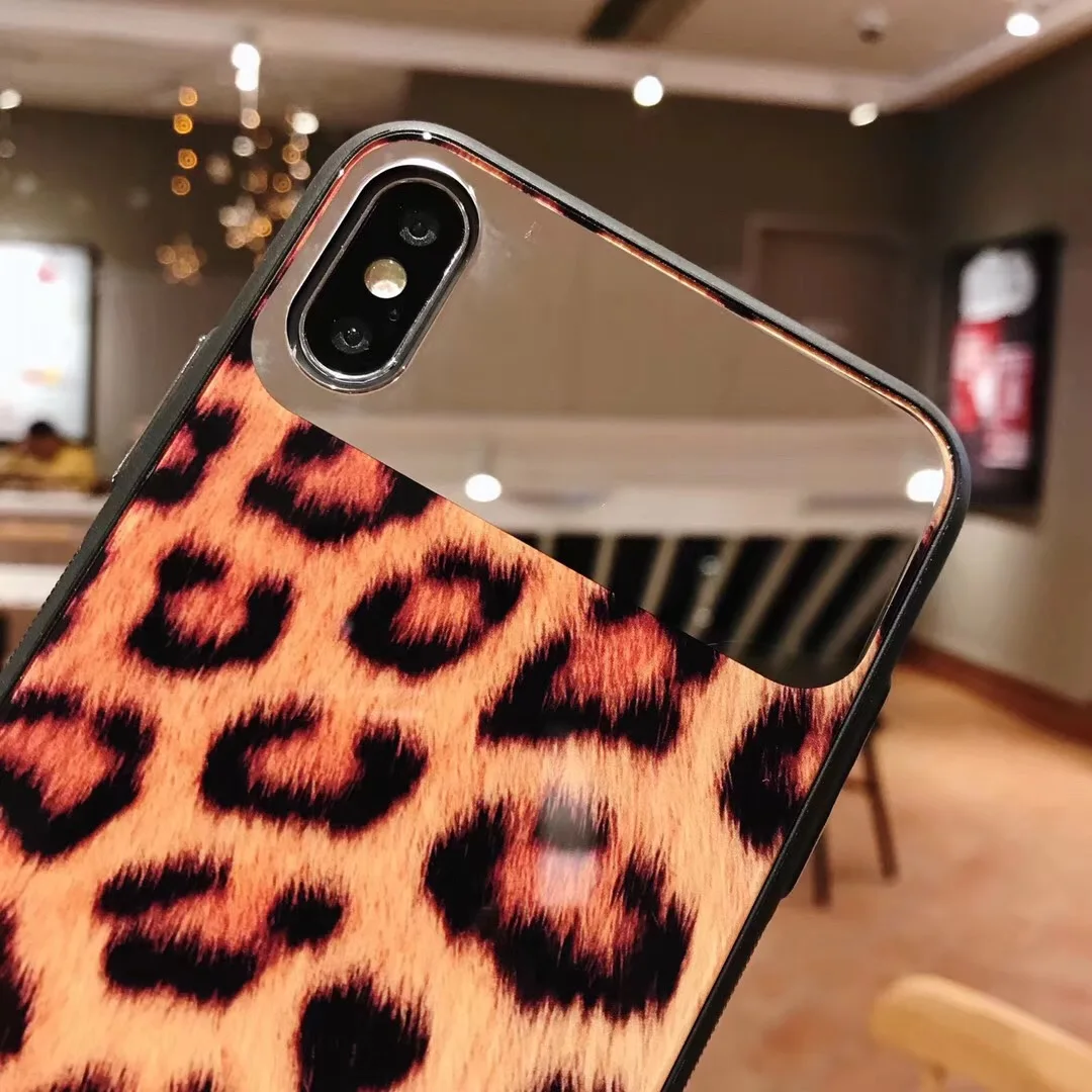 Роскошный зеркальный чехол с леопардовым принтом для телефона iphone X XR XS Max 6 6s 7 8 Plus