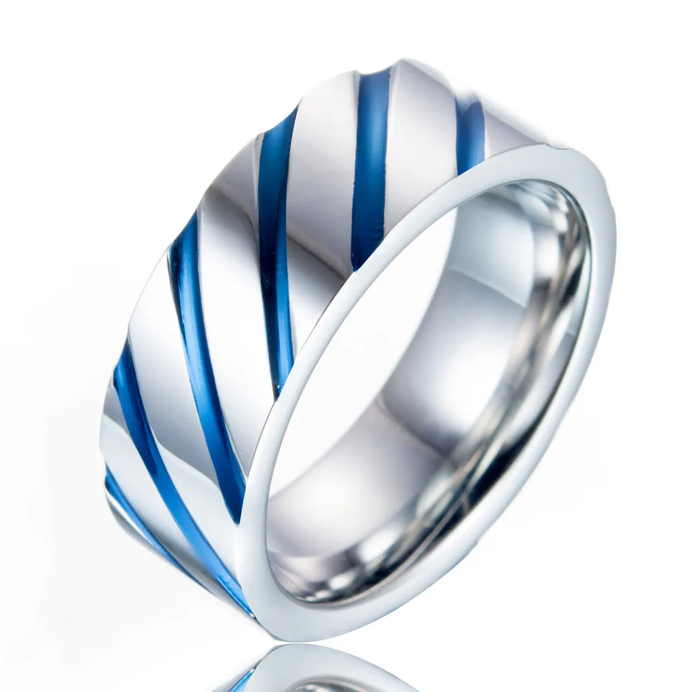 2017 крутое мужское кольцо на палец из нержавеющей стали в полоску белого и