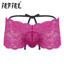 IEFiEL Мужское нижнее белье прозрачные цветочные кружева Strappy Bulge Pouch Low Rise Sissy бикини трусики в форме треугольника трусы