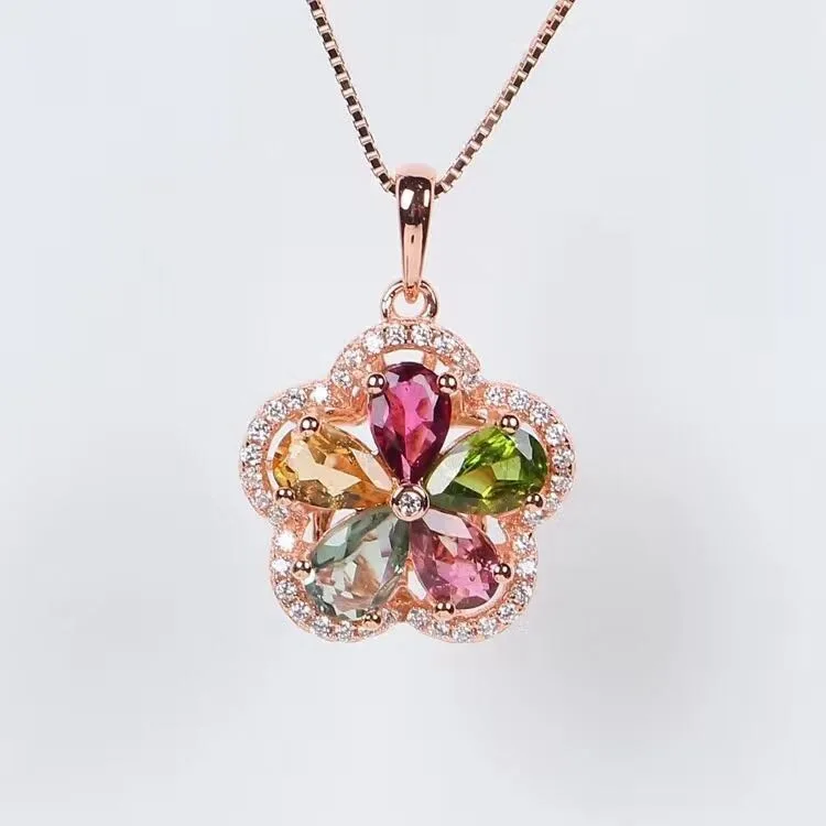 

KJJEAXCMY boutique jewels S925 silver natural crystal tourmaline necklace pendant necklace pendant chain box chain.