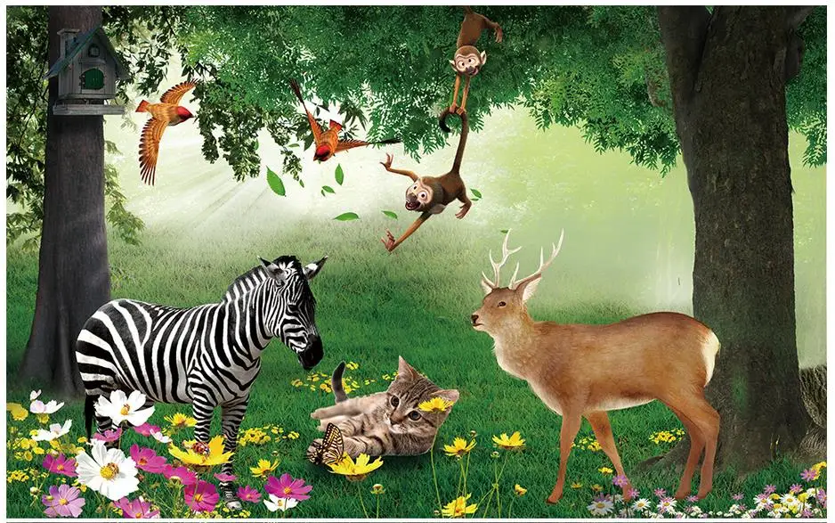 

3d wallpaper custom 3d murals wallpaper cartoon mural Animals wallpaper 3d animal forest background wall 3d livingroom wallpaper