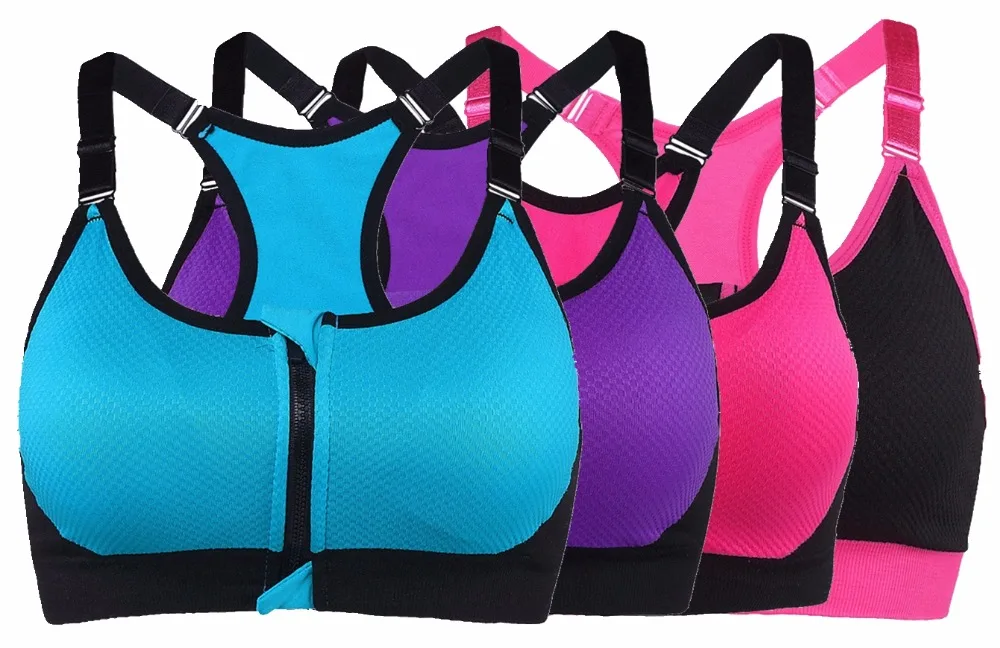 Women Fitness Yoga Sports Bra For Running Gym Padded Wirefree Shakeproof Underwear Push Up Seamless Front Zipper Top | Спорт и
