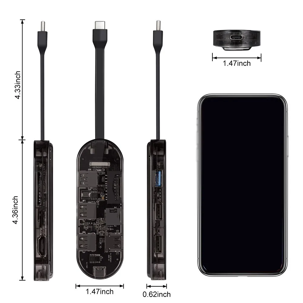 7 в 1 usb хаб тип c к HDMI 4K + USB 3 0 2 TF/SD кард ридер C несколькими портами адаптер для Macbook