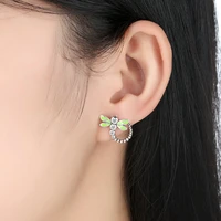 bk real cute jewelry long earrings 925 sterling silver vivid green dragonfly animal earrings for women lovely earrings