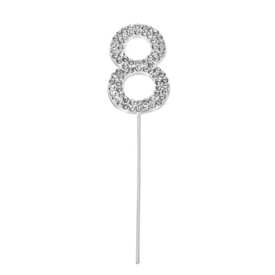 Silver 8 1 шт. номер "0-9" с бриллиантом, для украшения торта на десерт, юбилей, 1-й день рождения, украшения, Детские свадебные принадлежности для девочек, подарки - Цвет: Silver 8