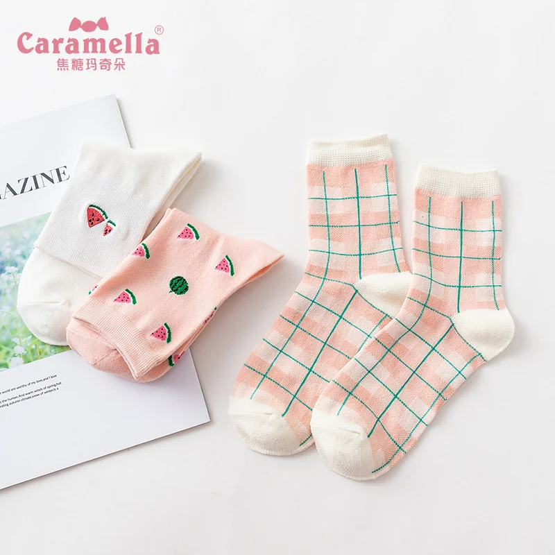 Caramella/3 пар/лот Новое поступление хлопковые женские носки розовые милые