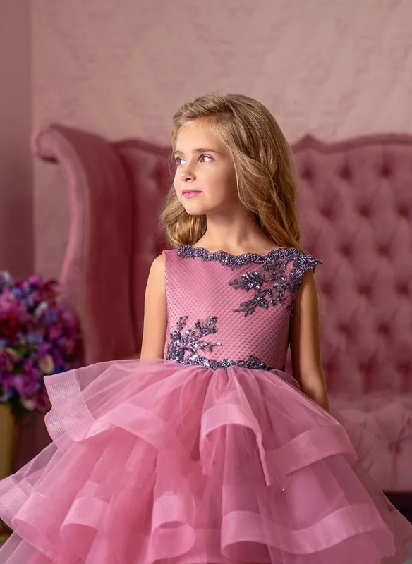 New Arrival Tulle Flower Girls Dresses for Wedding Customized Ball Gown For 2-14 Y Princess Pageant Gowns Tiered Longo | Детская одежда