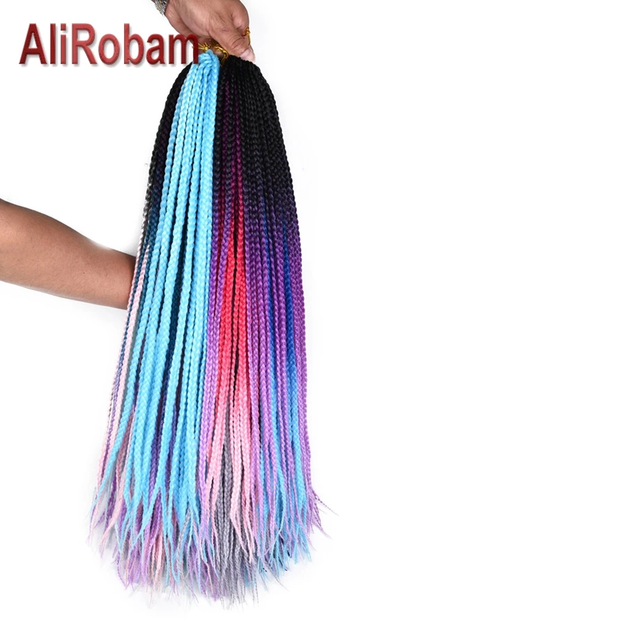 AliRobam Box Braids Crochet Hair Synthetic Fiber Braids Brown Color Ombre Braiding Hair Extensions 22 Roots/pack
