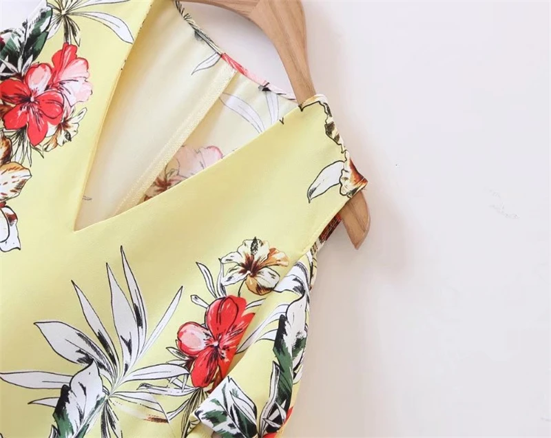 Летние Цветочный Принт без бретелек с v образным вырезом по колено прямое платье