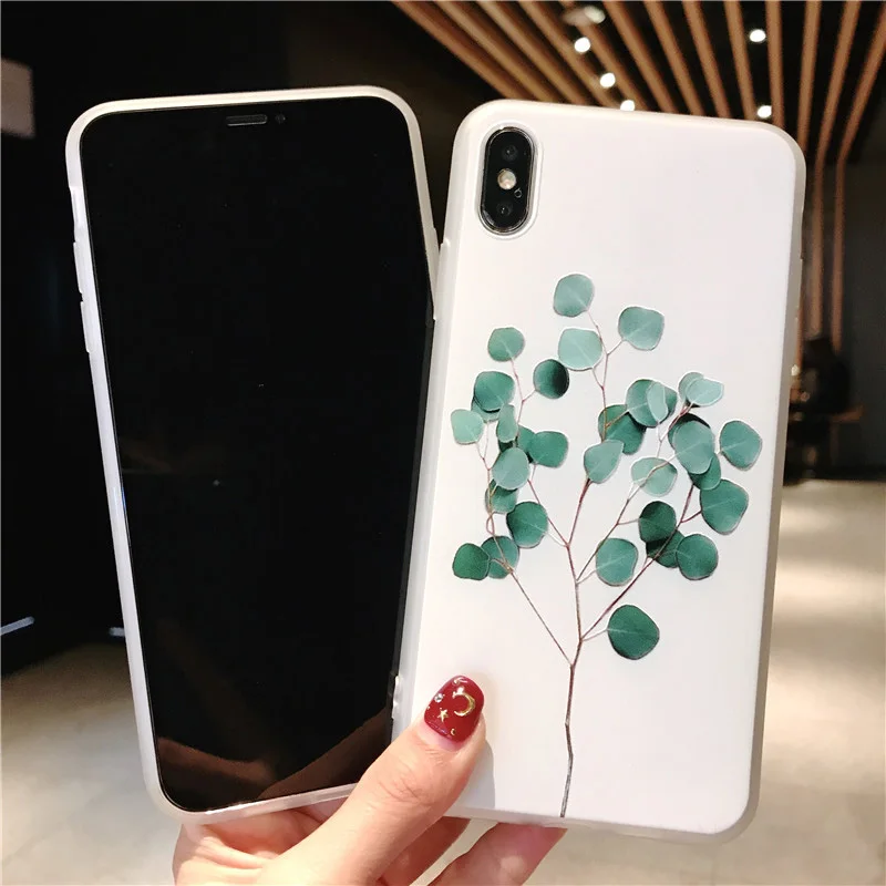 Чехол с зелеными листьями для IPhone Xs XR XS Max X 3D Рельефный цветок лист чехол телефона