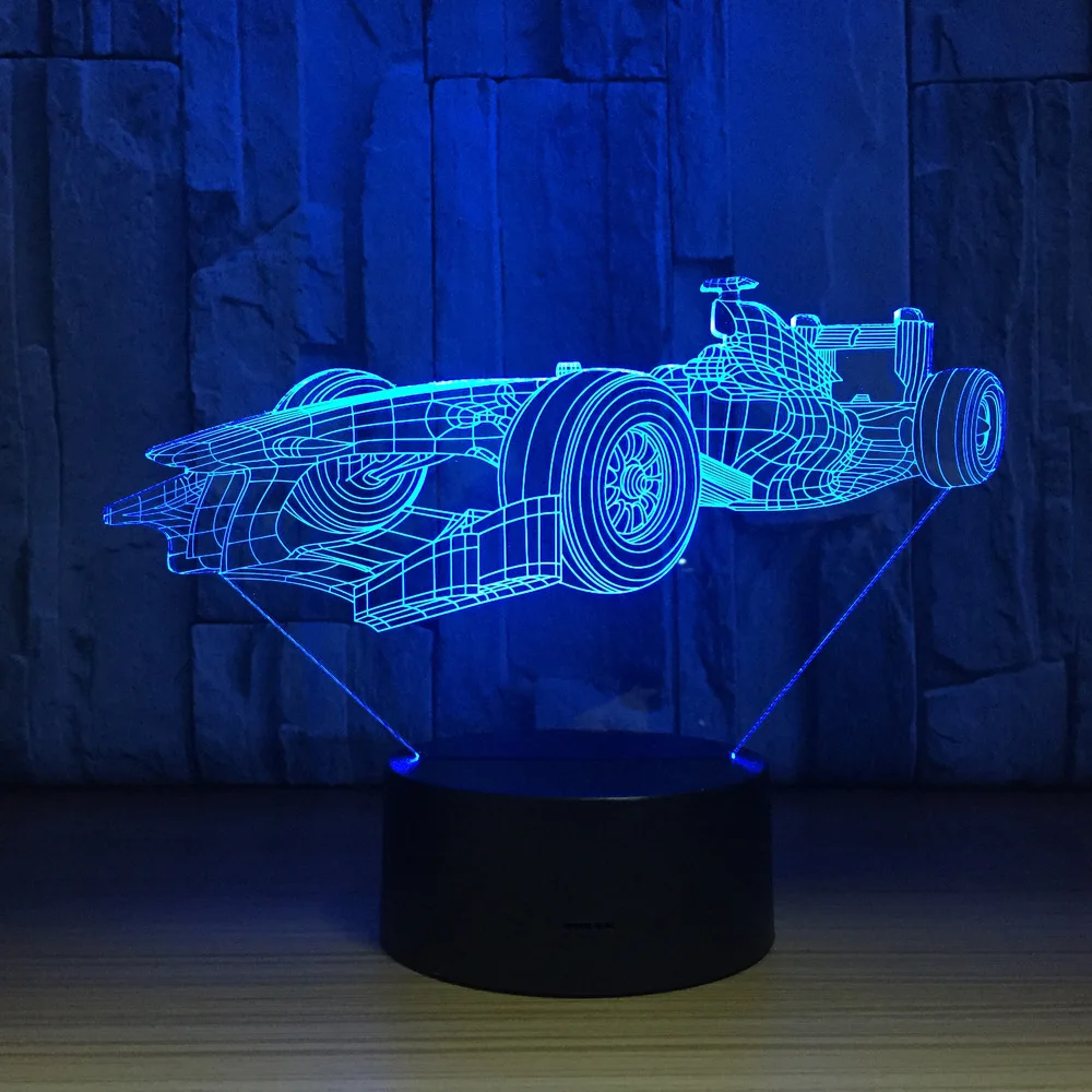 Гоночный автомобиль 7 цветов лампа 3D светодиодный светильник визуальный Ночные