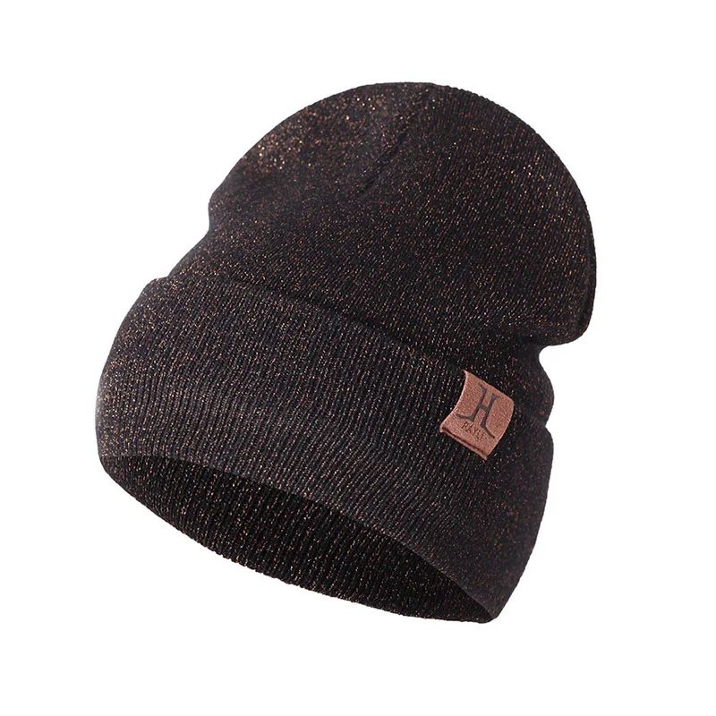 wose Женская шапка Beain тёплые вязаные шапки шерсть зима осень Skullies Beanie hat Женские однотонные черные женские уличные шапки - Цвет: wose