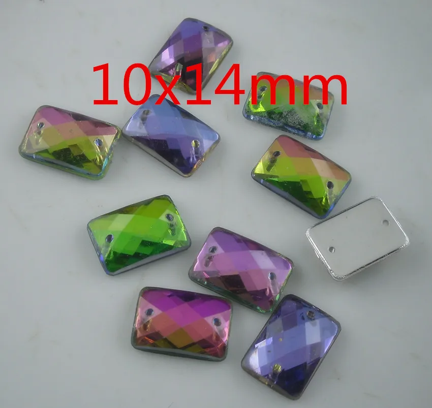 bottom hole lots faceted rectangle colorful acrylic crystal silver flat back Rhinestones clothing applique sew 20pcs/bag JF C | Дом и сад