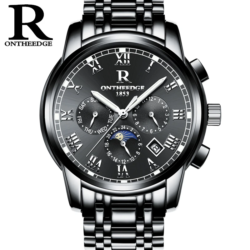 Классические Механические часы RONTHEEDGE мужские с автоматической фазой Луны