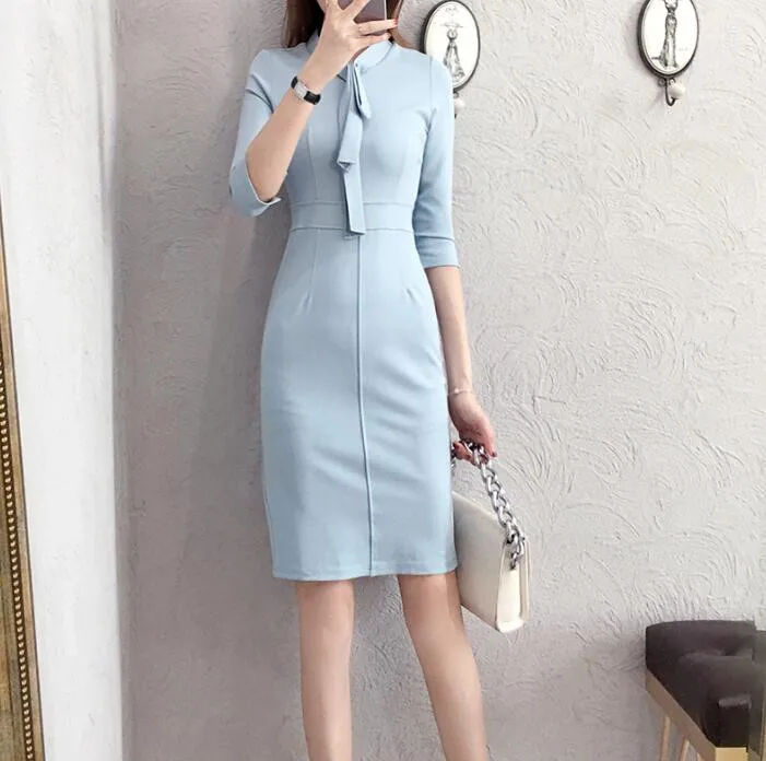 Роскошная винтажная однотонная одежда для работы с узлом Vestidos деловые вечерние женские элегантные офисные женские обтягивающее облегающее платье-карандаш