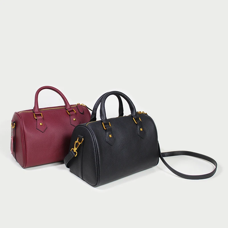 

WOONAM Women Classic Handbag Top Hide Genuine Italy Grained Calf Leather Medium Boston Top Handle Shoulder Cross Body Bag WB874