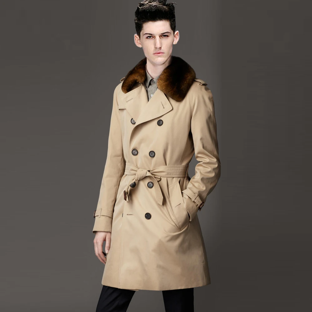 2014 New fashion men casual trench coat autumn and winter double breasted male's long overcoat MC90* |