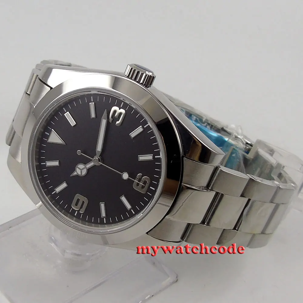 

40mm parnis black dial sapphire glass no date window automatic mens watch Luxury Brand Watch Men 510