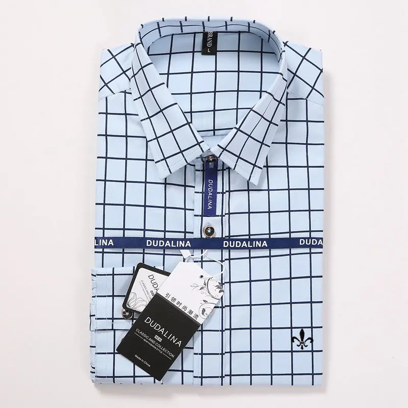Dudalina Camisa Social Masculina Blusao резервная клетчатая рубашка мужская с длинным рукавом Мода Rete хлопок - Цвет: DCZ2205-BLUE