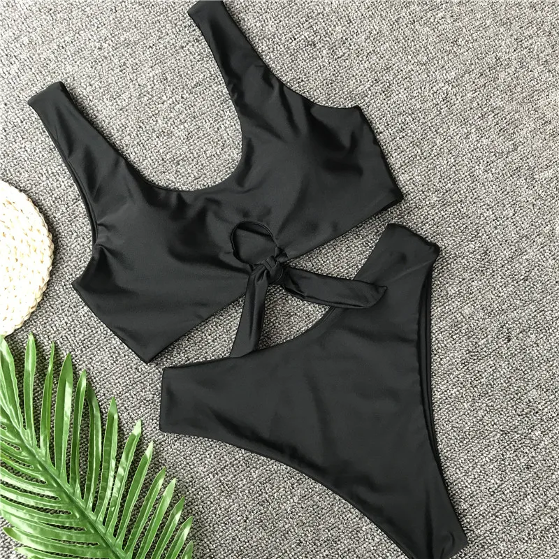 Бикини 2018 Biquinis Feminino купальный костюм женский сексуальный однотонный купальник с