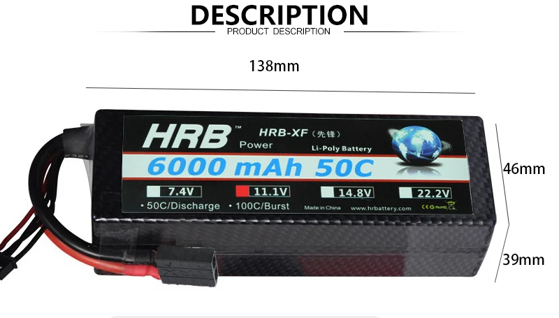 2 шт аккумулятор hrb lipo 3S 11,1 V 6000mAh 50C XT60 RC части T Deans EC5 разъемы Жесткий Чехол для Traxxas Trx4 автомобили грузовик лодка 1/10