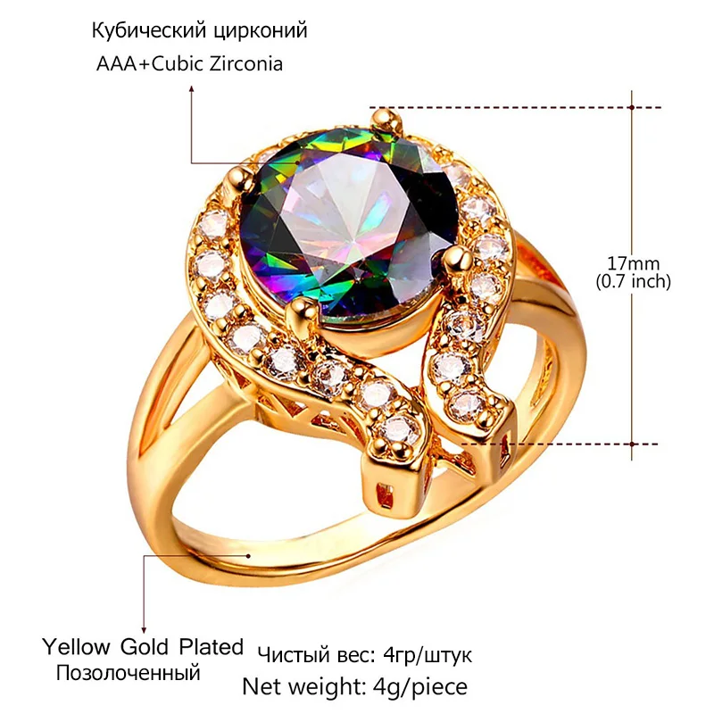 U7 Big Crystal Ring Silver/Gold Color Fashion Jewelry Luxury AAA Cubic Zirconia Wedding Rings For Women Gift Party R419 | Украшения и